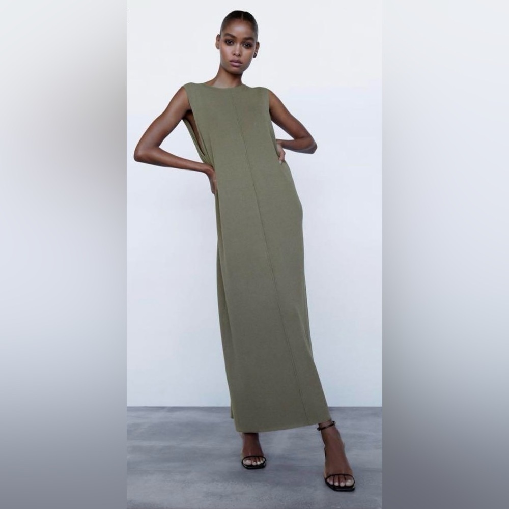 ZARA kaki‎ loose fit maxi dress Size small